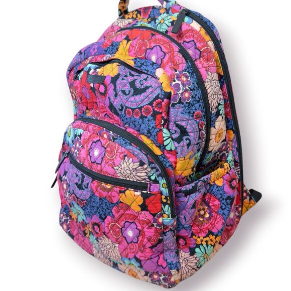 Vera Bradley Campus Backpack Floral Fiesta Laptop Multiple Compartments Logo Zip - Picture 2 of 11